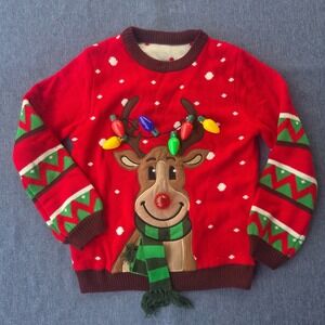 Ugly Sweater S Red Green Brown Holiday Christmas Reindeer LED Lights Men/Women